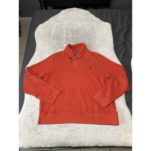 Polo‎ Ralph Lauren Mens XL Orange Knit Shawl Neck Collar Cotton Jumper Sweater